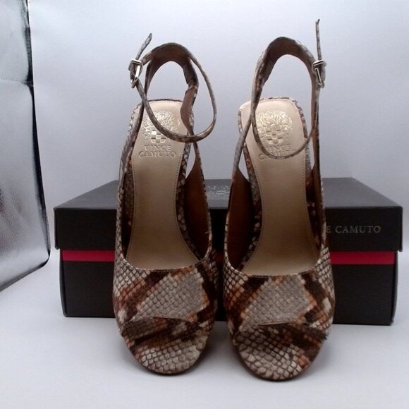 Vince Camuto “Reteema” Snake Print Peep-Toe Pumps – Sienna Brown 8.5M NEW - Picture 5 of 6